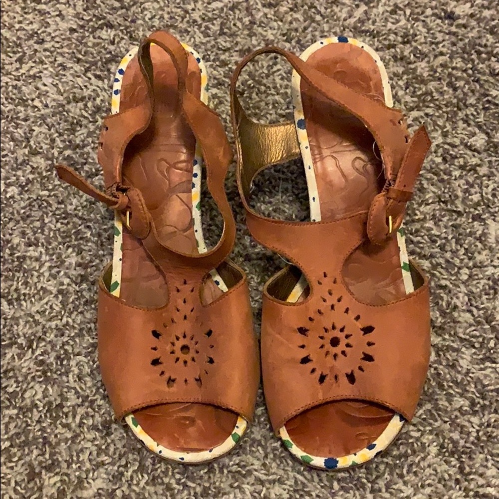 Leather stacked heel Sandal
